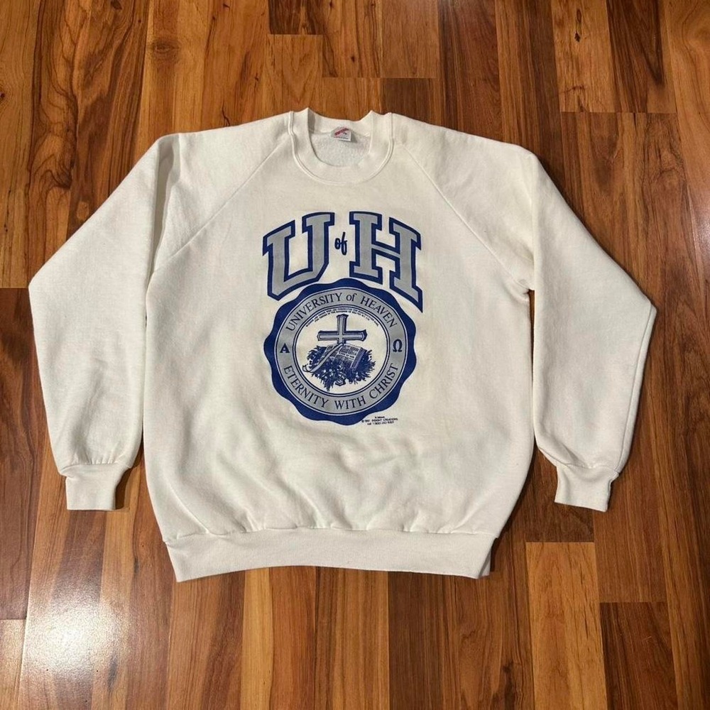 VTG 90s University of Heaven Jesus Sweatshirt Men's XL God Religious